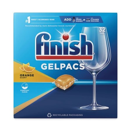 Reckitt Benckiser FINISH, Dish Detergent Gelpacs, Orange Scent, Box Of 32 Gelpacs, 8PK 81053CT